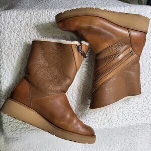 UGG Lorna 1012440 Mid Calf Leather Wedge Zipper Boots women's bootie SIZE 6